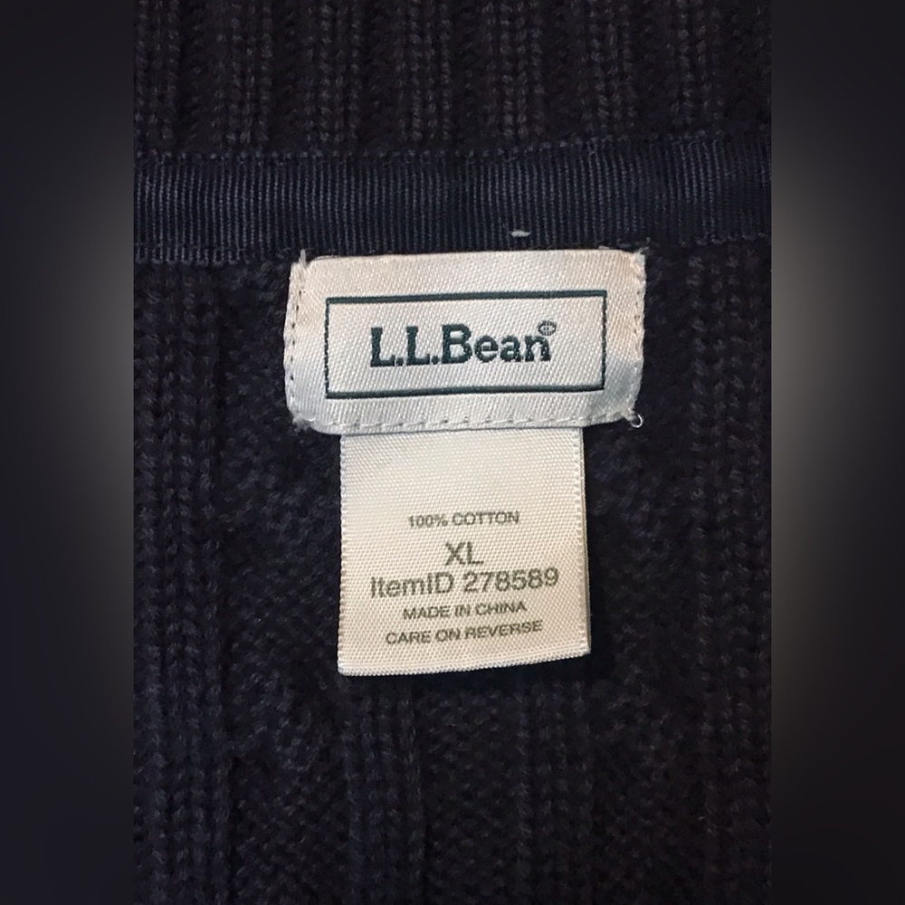 L.L. Bean Cable Knit Cotton Cardigan Sweater Womens XL Black Zip Up - Picture 4 of 10